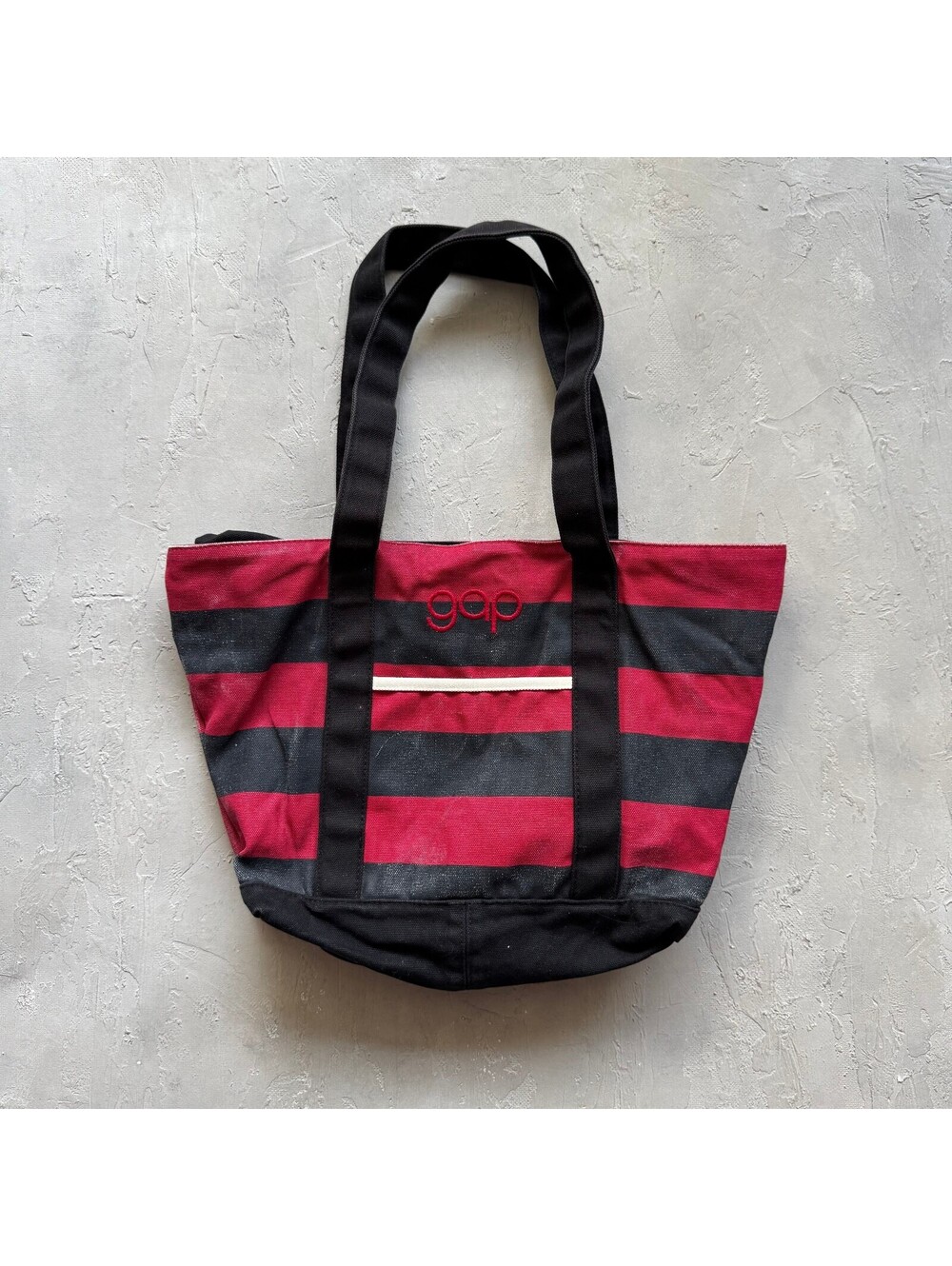 Vintage GAP LL Bean Style Boat and Tote Black Red Striped Canvas Bag